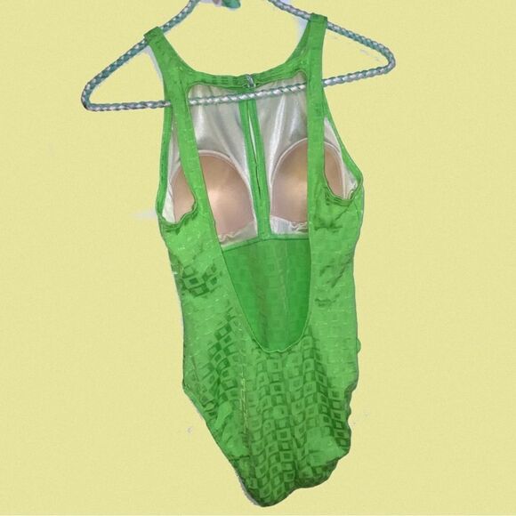 vintage one piece swim suit baltex green low back high cut 70s‎ 80s 90s halter - Picture 3 of 9